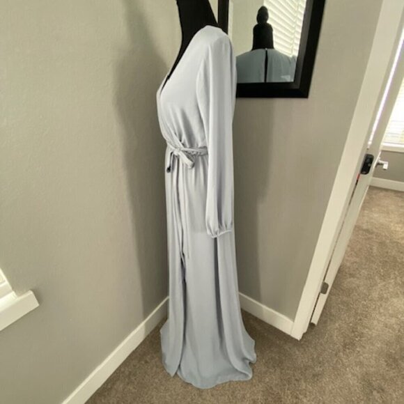 NWT Sugarlips Wholehearted Dusty Blue Faux Wrap Maxi Dress Medium - Picture 6 of 16